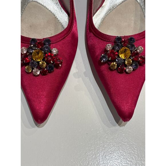 MARTINEZ VALERO Fuschia Satin Jeweled Pointed Toe Pumps 8.5 - Picture 3 of 8